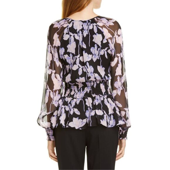 ✨DIANE VON FURSTENBERG Jacie Floral Tie-Neck Silk Sz Medium Blouse✨ - Picture 2 of 10